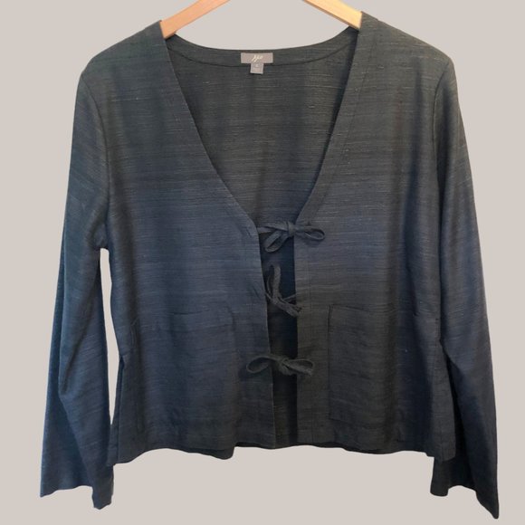 Black silk/cotton blend jacket with front tie closure - Picture 1 of 14